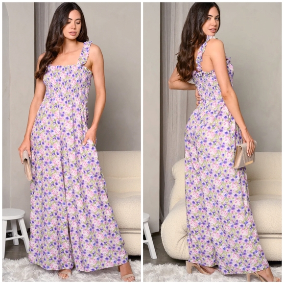 Jacquie The Label Lavender Floral Wide Leg Palazzo Jumpsuit - Picture 12 of 12
